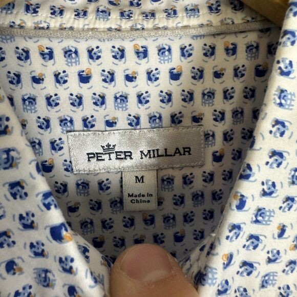 Peter Millar Shirt Mens M Cocktail Print Button Up Short Sleeve Cotton - Picture 4 of 9